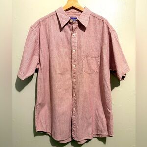 Vintage Northcrest Men's Casual Red and White Seersucker Button Down Shirt Large